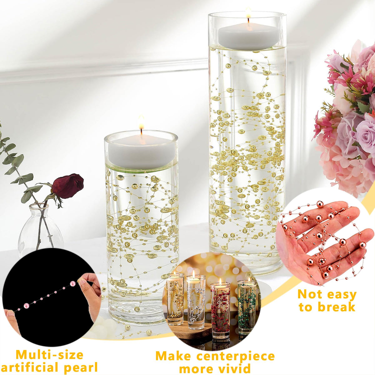 100 PCS Artificial Floating Beads for Centerpieces Vases (Black / 8+3mm(100pcs))