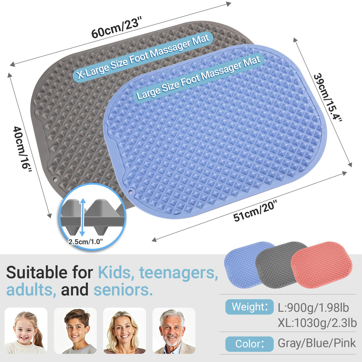 Silicone Foot Massage Mat with Dual (Gray / X-Large)