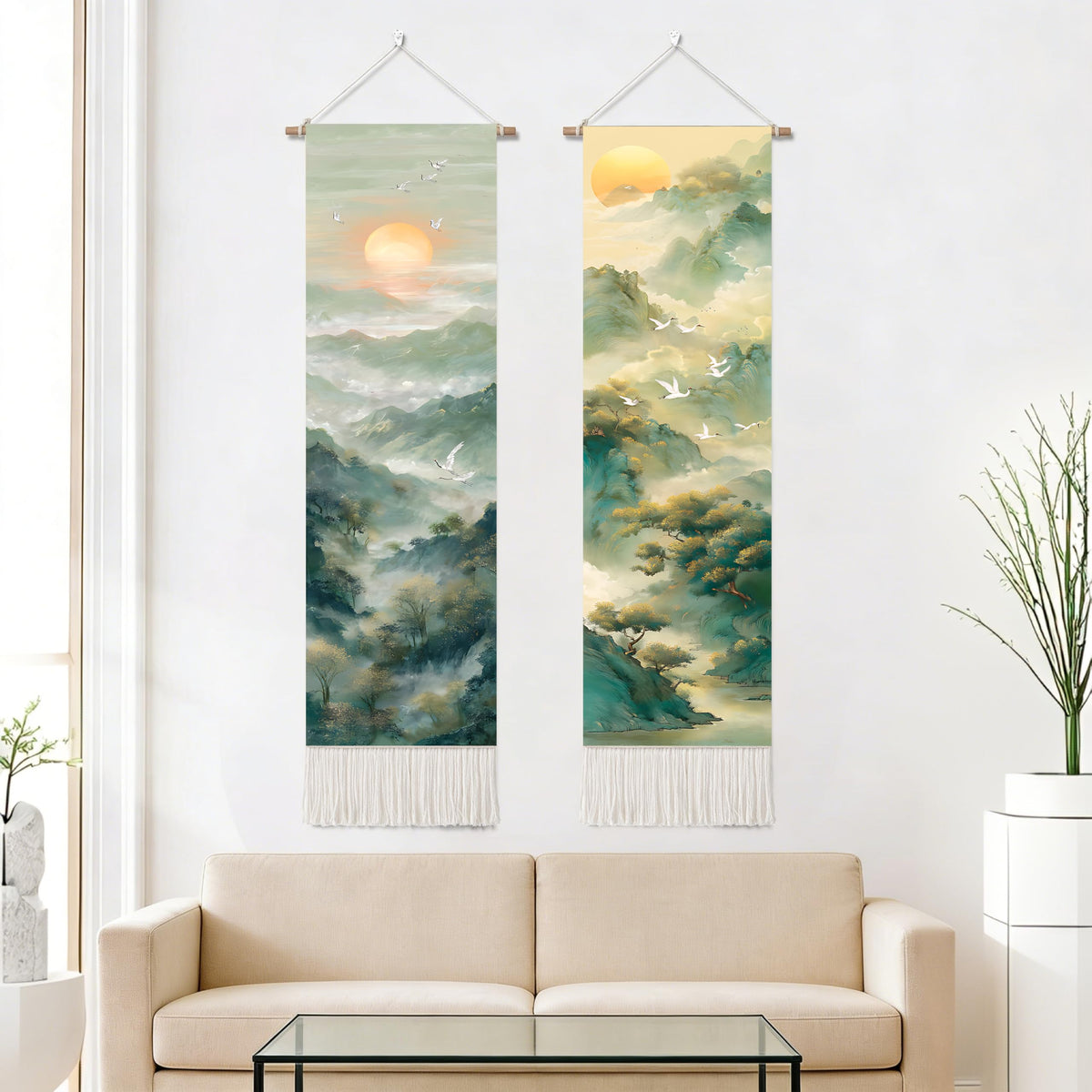 2 Pack Long Vertical Wall Tapestry (Mist Mountain Layers / 13"Wx51"H)