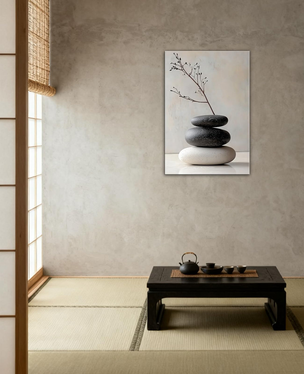 Zen Canvas Wall Art Balanced Spa Stone Pictures Minimalist Artwork Nature Inspired Painting Zen Meditation Calming Home Decor for Living Room Bedroom (Artwork-1 / 42"L x 28"W)