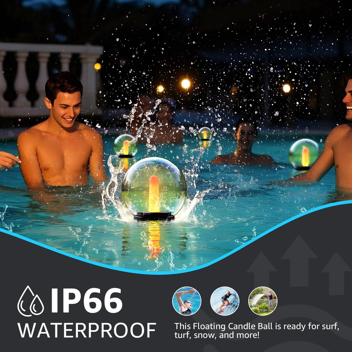 2 Pack Solar Floating Pool Lights Ball Solar Powered Flickering that Float Candles Lights Outdoor Water (Ivory)