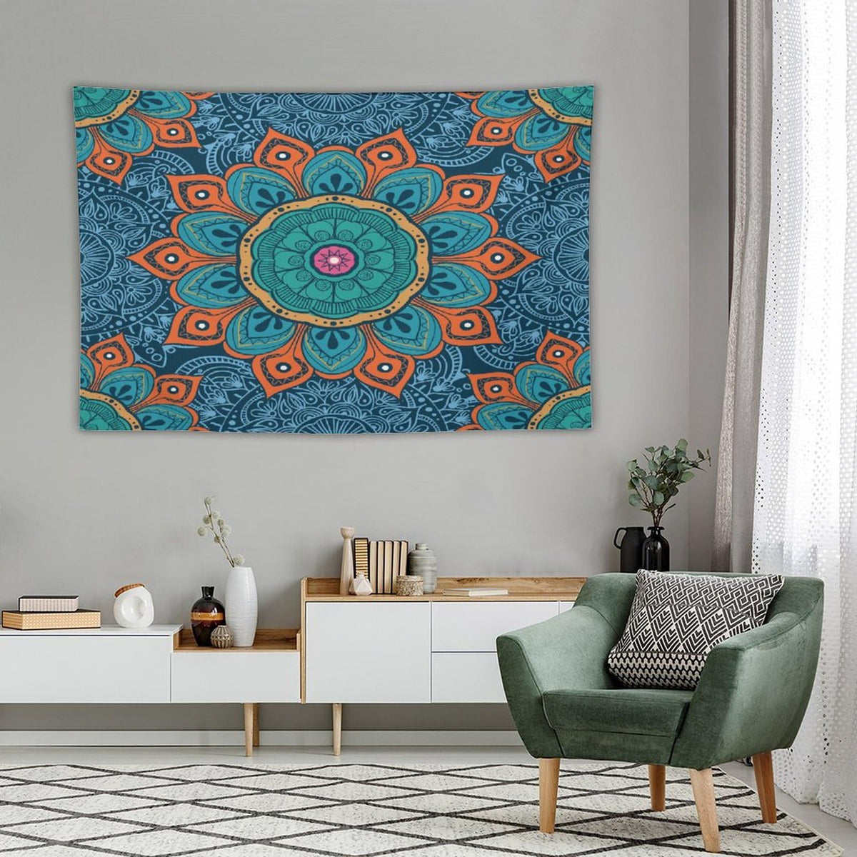 Abstract Mandala Tapestry Wall Hanging Indian Hippie Bohemian Art Floral Texture Pattern Tapestries Home Decor for Living Room Bedroom Kitchen Dorm 60"x90" (60"L x 90"W / Mandala-13)