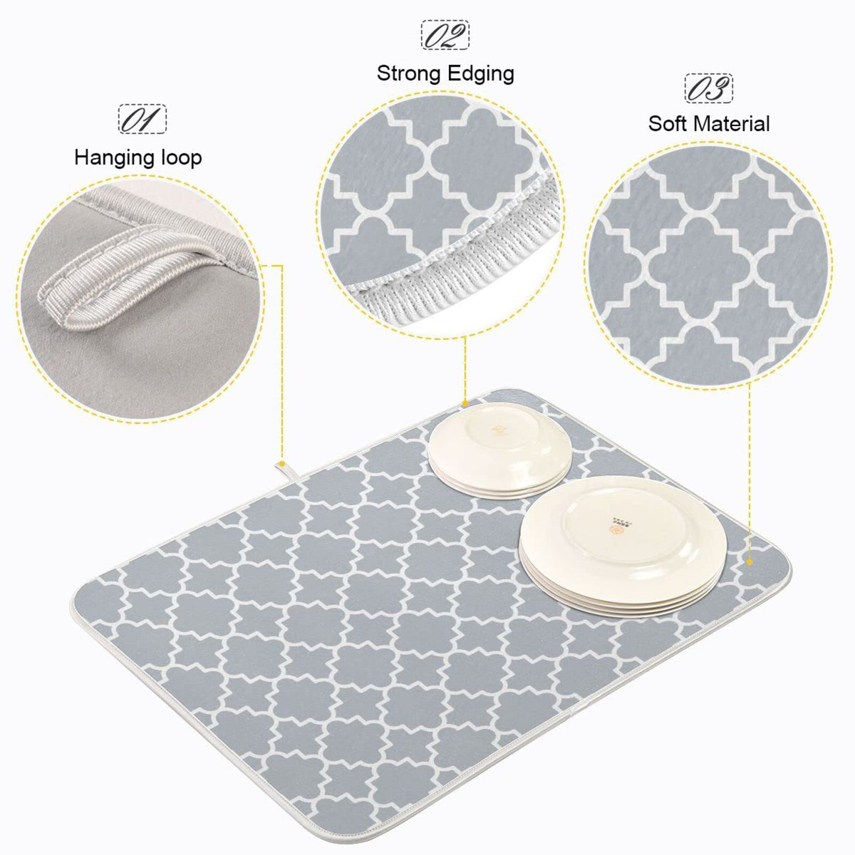 Super Absorbent Dish Drying Mat (Grey Moroccan / 18" x 24")