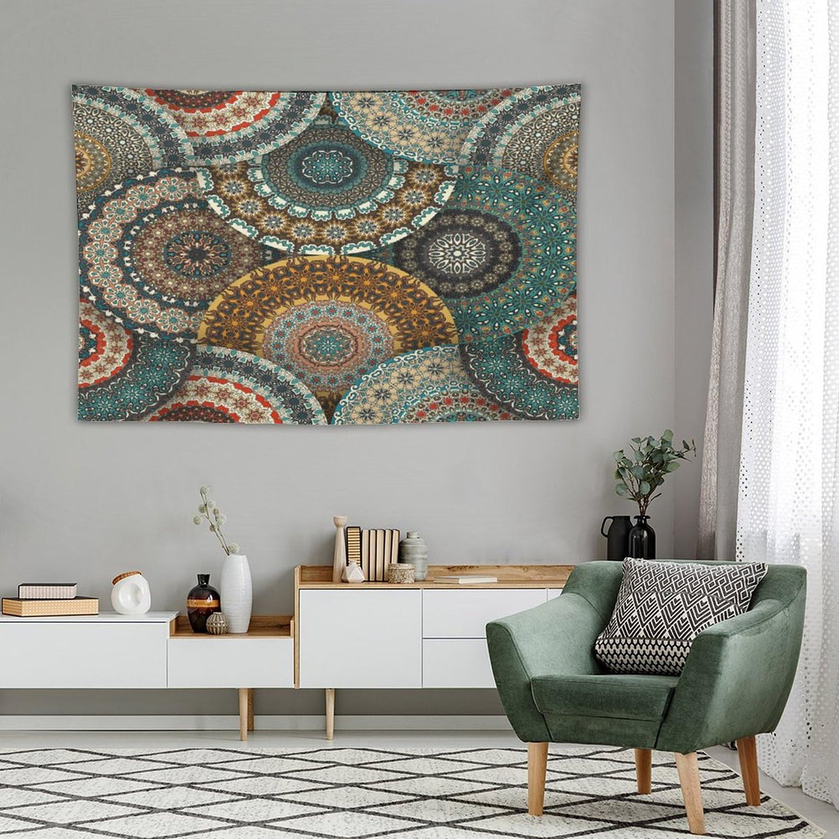 Bohemian Tapestry Wall Hanging Colorful Vintage Floral Mandala Flower Aztec Boho Tapestries Home Decor for Living Room Bedroom Apartment Farmhouse Dorm 40"x60" (40"L x 60"W / Mandala-17)