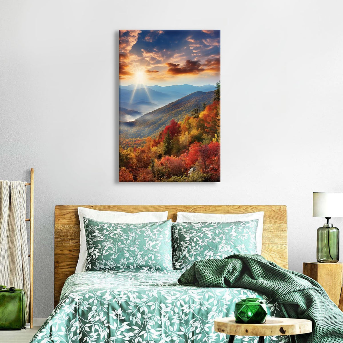 Nature Sunset Wall Art Smoky Mountains Landscape Wall Decor for Living Room Decoration 32x48" Forest Scenery Kitchen Pictures National Park Posters Fall Pine Tree Scenic Painting Canvas Prints Artwork (32"L x 48"W / Fall05)