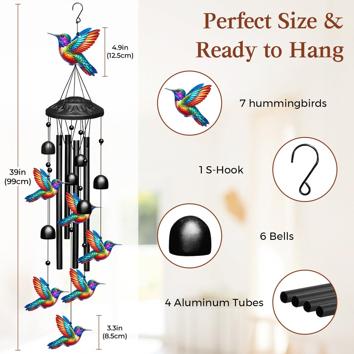 Hummingbird Wind Chimes for Outside (Multicolored)