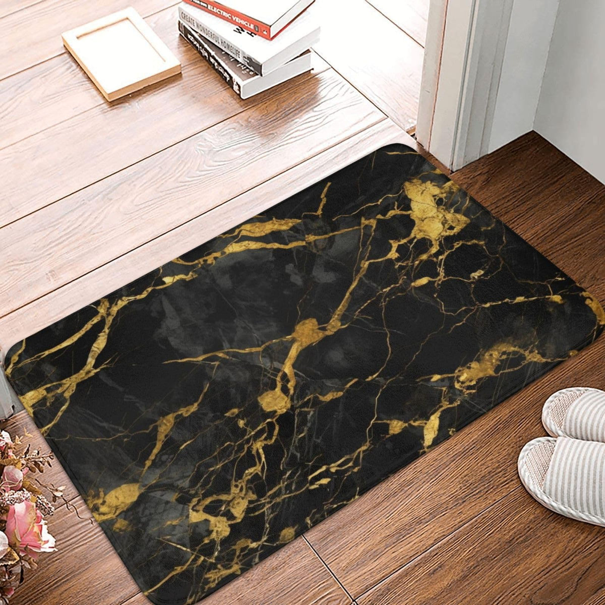 Black Gold Marble Surface Bath Mat Non (1'4" x 1'11" (Rectangular) / Black Gold Marble Texture)