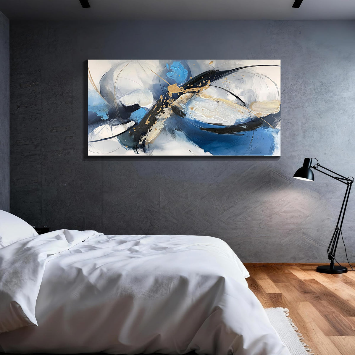 Modern Abstract Textured Canvas Wall Art for Living Room 48"x24" (blue abstract / 48"L x 24"W)