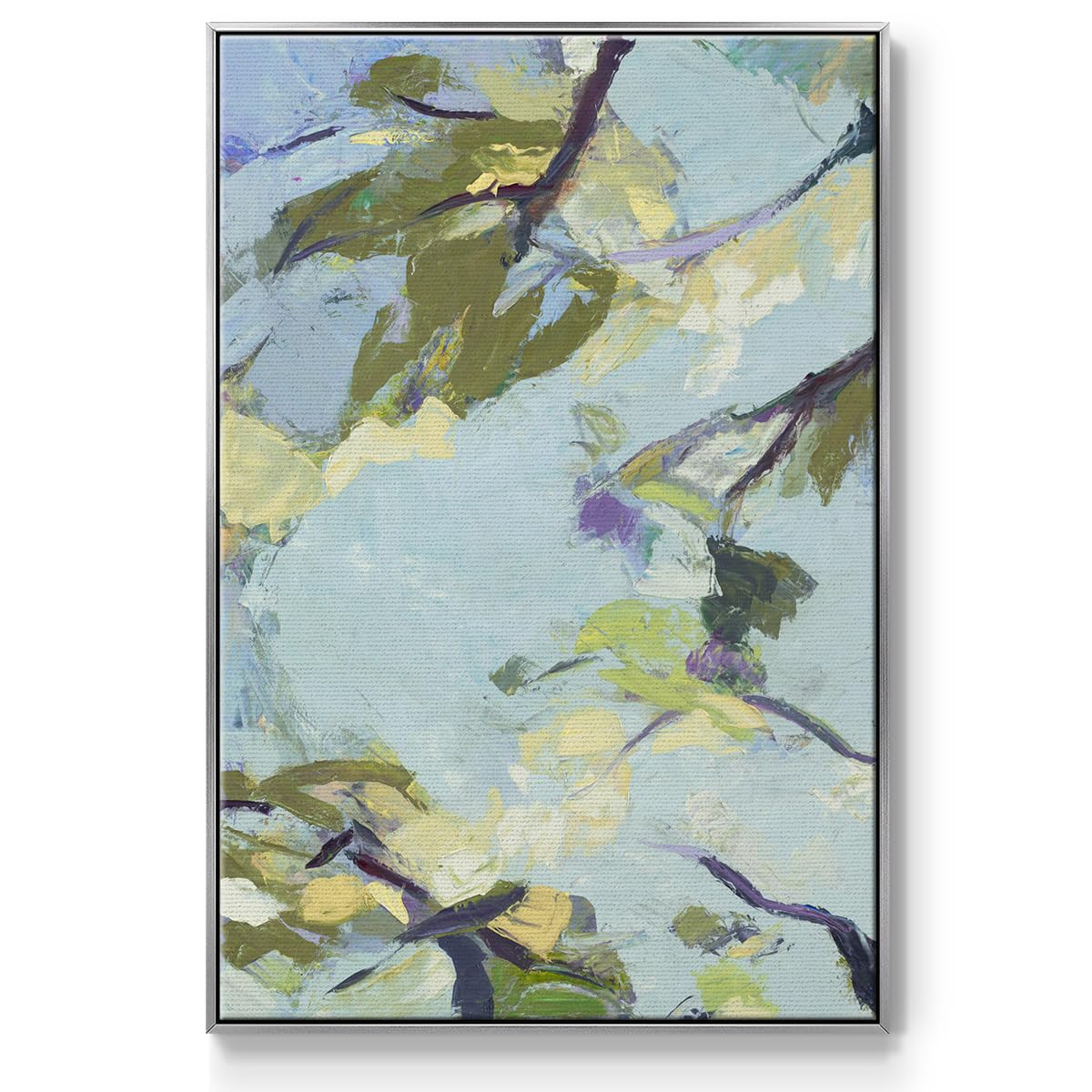 Abstract Nature Art Silver Floater Frame Home Paintings & Prints Blue Sky & Trees Reflection in a Lake Canvas Wall Decorations for Bedroom Classroom Office (41"L x 27"W / Aqua Sky)
