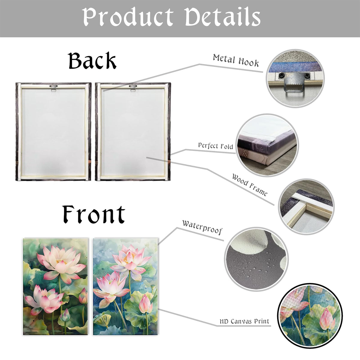Zen Canvas Wall Art 2 Panel Blooming Pink Lotus Poster Wall Decor Watercolor Lotus Pond Painting Modern Artwork Spa Room Home Decoration Ready To Hang (Artwork-2 / 20"x30"x2pcs)