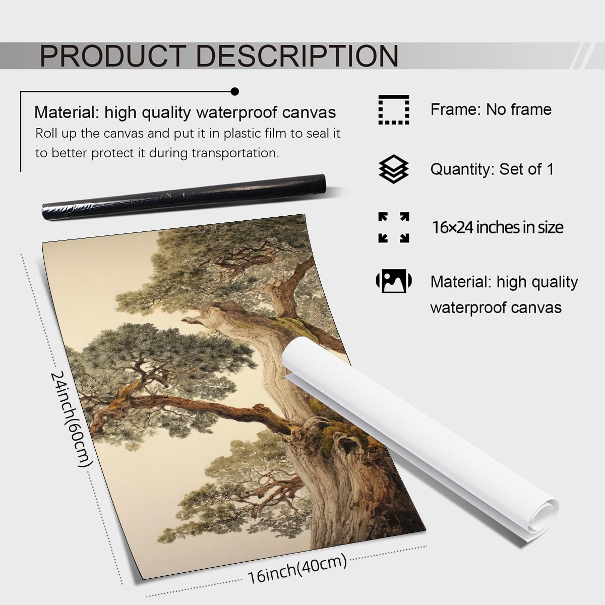Vintage Japanese Pine Tree Wall Art Oriental Asian Tree Canvas Posters Japan Scenery Room Aesthetic Prints Calm Earthy Forest Botanical Painting for Home Bedroom Living Room Office 16x24in Unframed (Unframed / Japanese Poster / 24"L x 16"W)