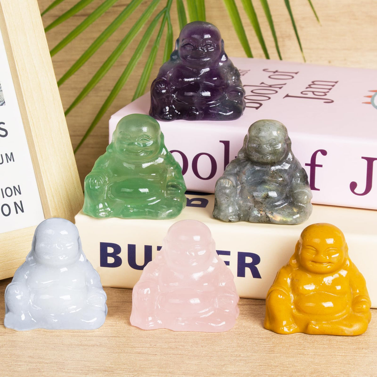 Fluorite Crystal Laughing Buddha Statue Meditation Decor Spiritual Art Piece Healing Stone Figurine Zen Altar Sculpture Feng Shui Gift Yoga Space Ornament Peaceful Home Temple Collectible (Fluorite Buddha)