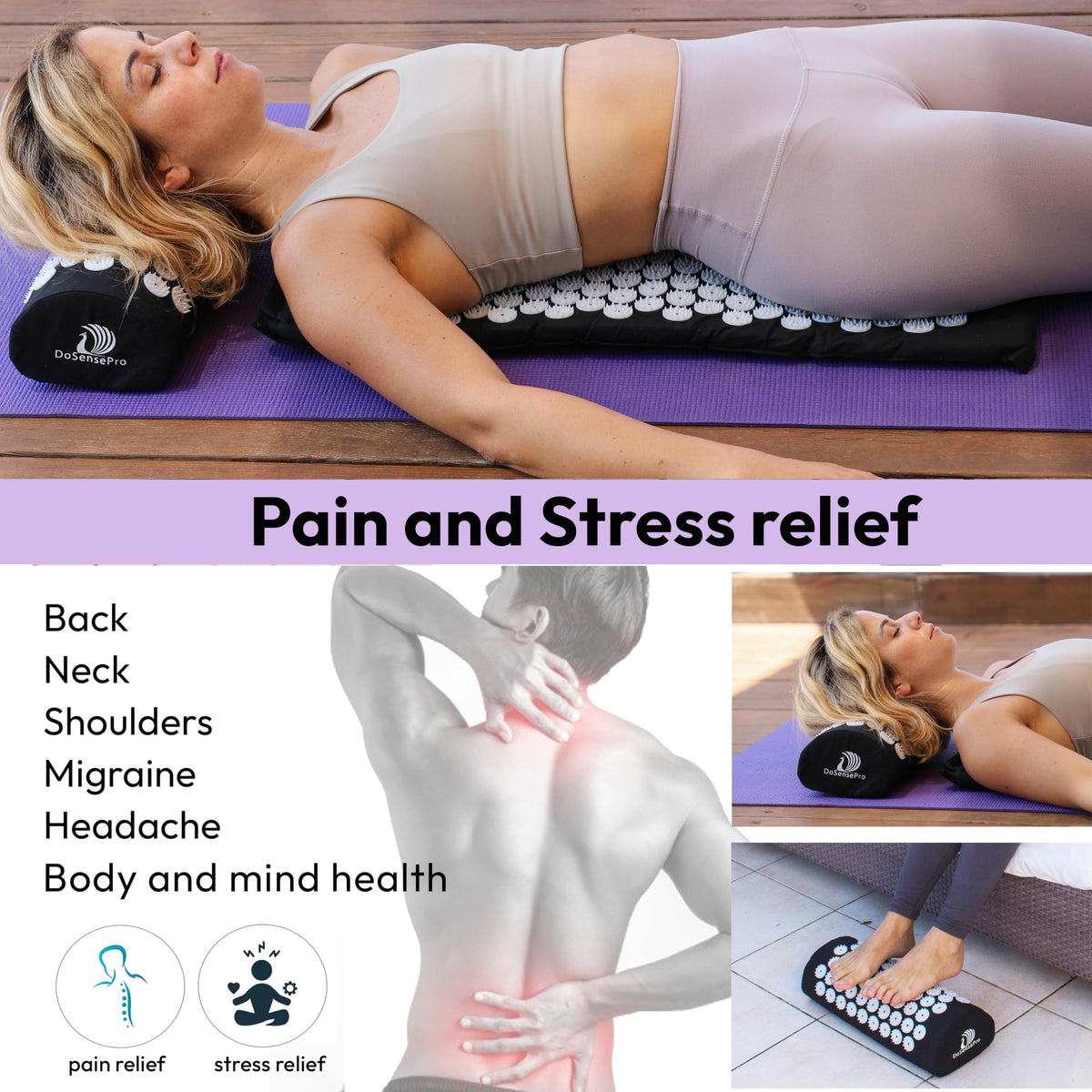 Acupressure Mat & Pillow Set 29" Long (Black)