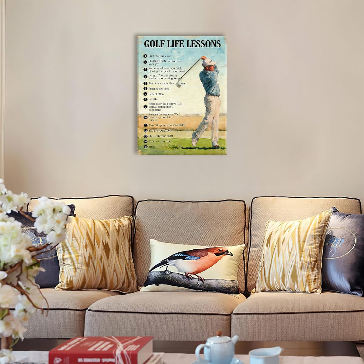 Golf Canvas Wall Art Inspirational Sports Painting Framed ArtWork 16"x24" (Golf / 24"L x 16"W)
