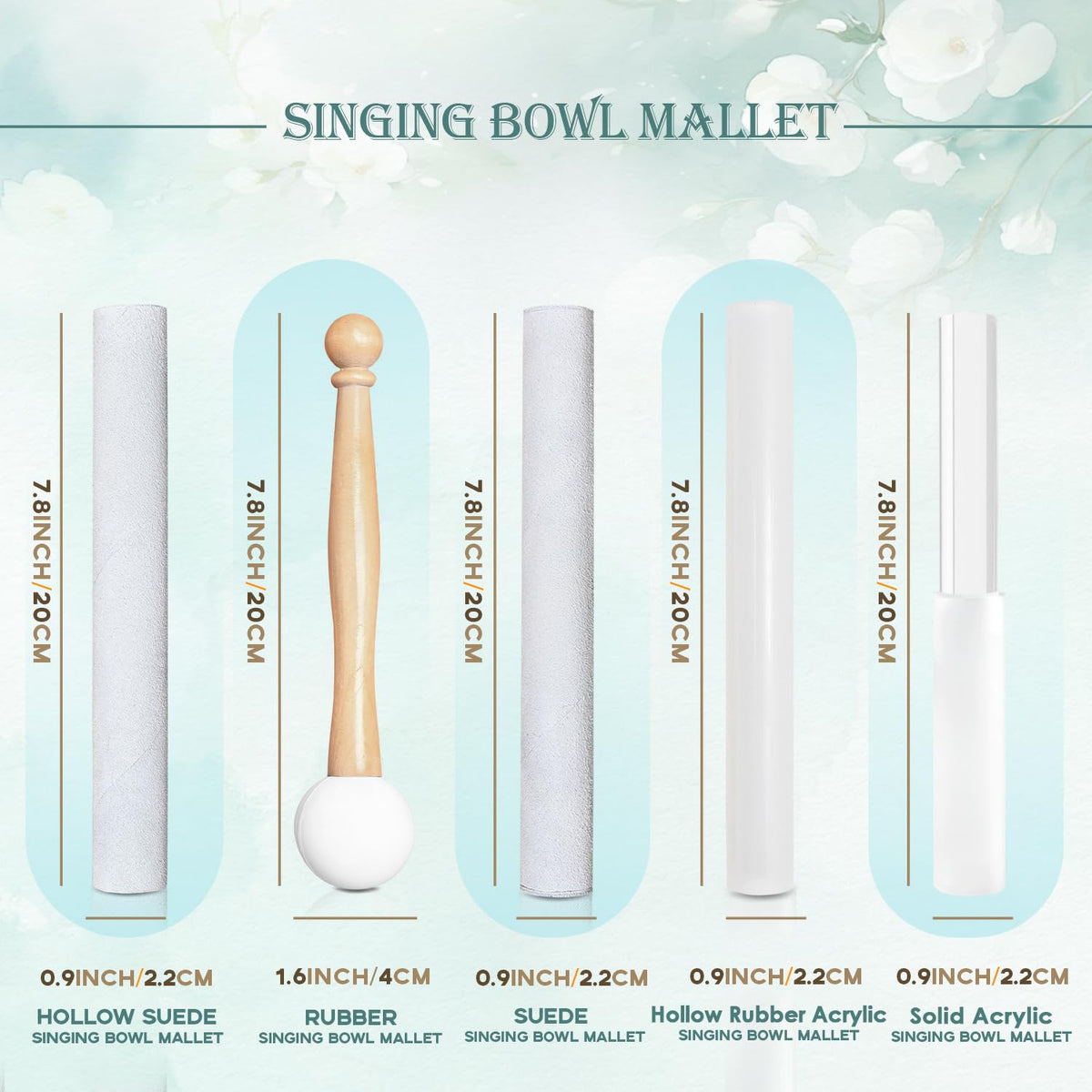 5 Pcs Singing Bowl Mallet Set (White)