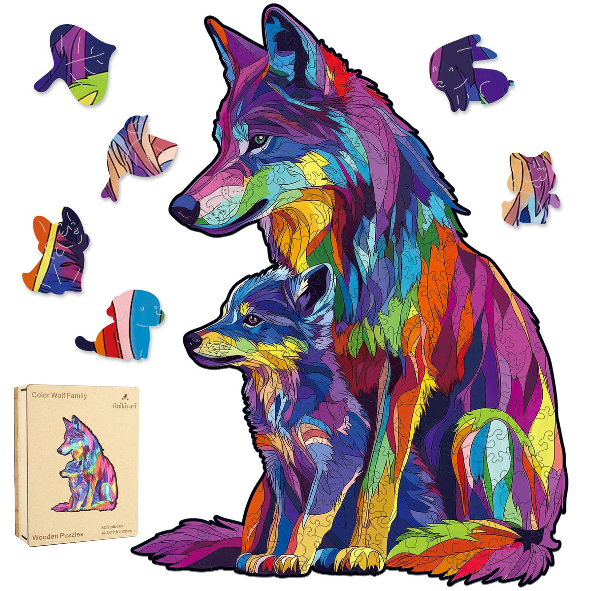 Wolf Wooden Puzzles for Adults (Color Wolf Family / 500 pieces)