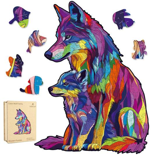 Wolf Wooden Puzzles for Adults (Color Wolf Family / 500 pieces)