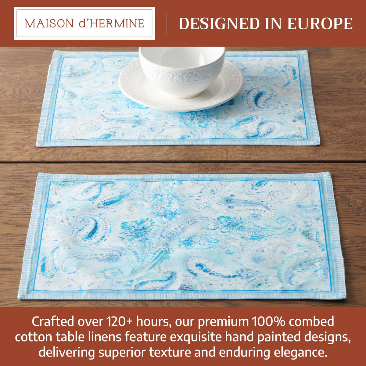 Placemats Set of 4 Reusable 100% Combed Cotton (047 - Paisley Blues / 13" X 19" (Pack of 4))