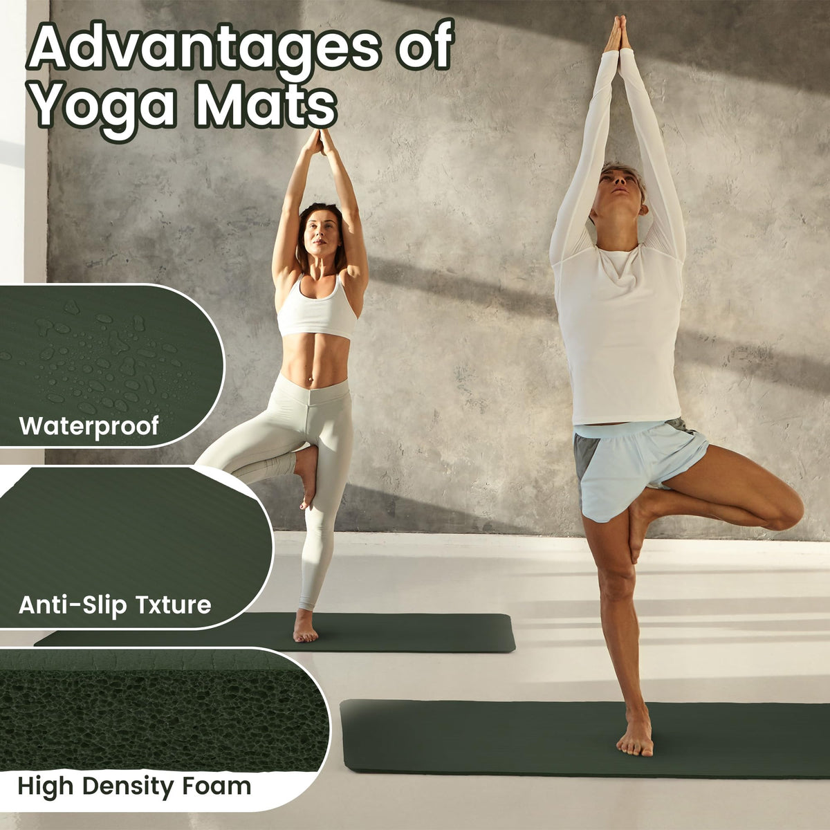 1/2-inch Thick High Density Exercise Yoga Mat with Carrying Strap (Green Jasper)