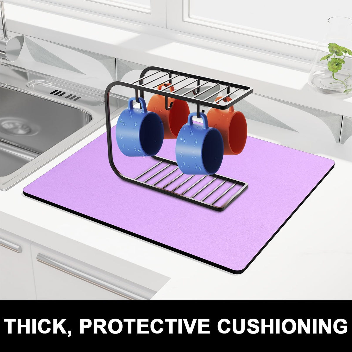 Dish Drying Mat for Kitchen Counter (A-Vanilla Purple / 16" x 18")