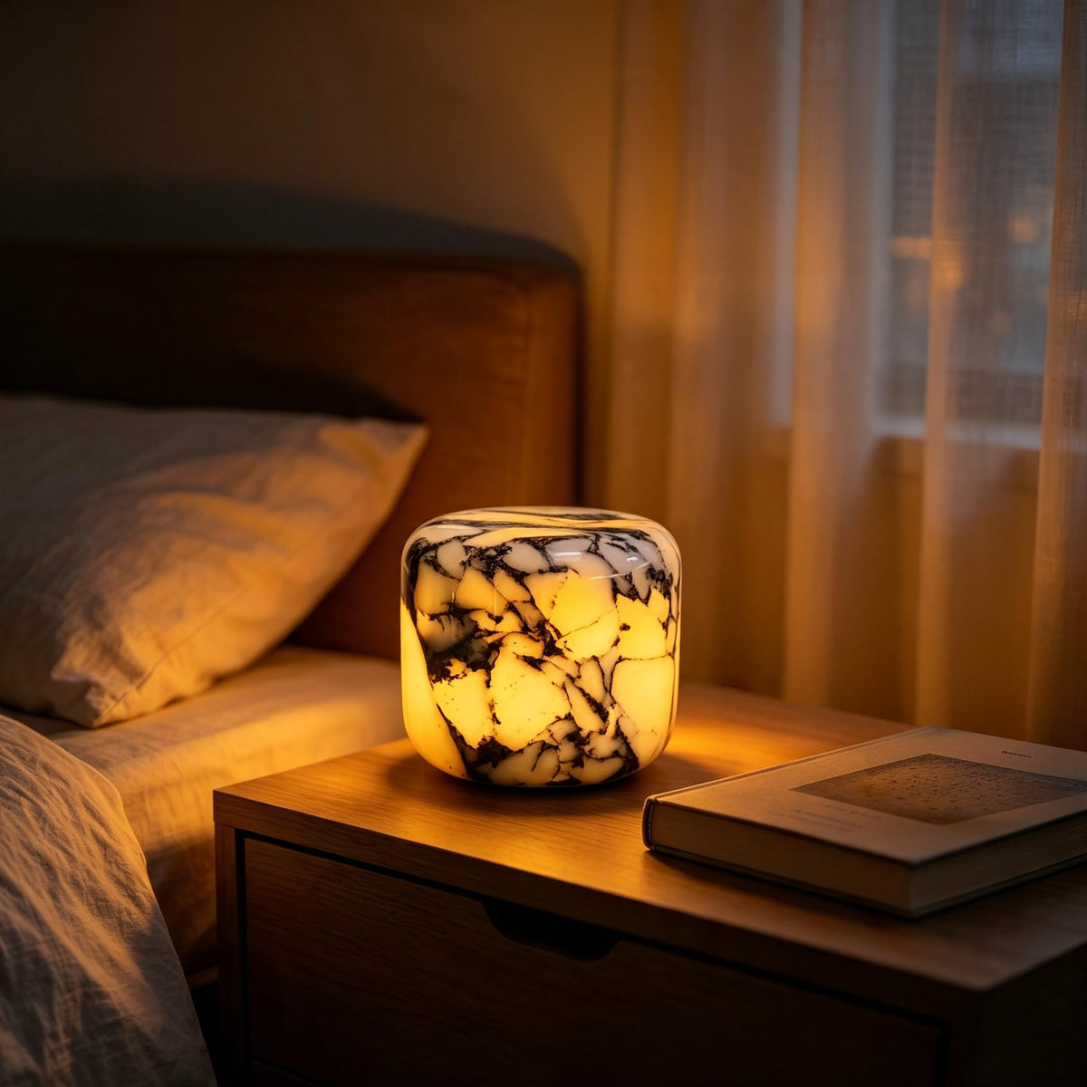 Natural Marble Lamp Cordless Touch Control Night Light 3 (Purple Calacatta)