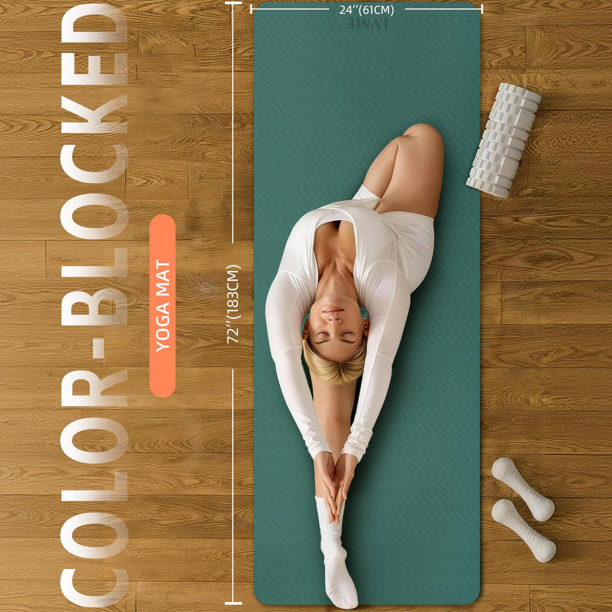 Yoga Mat Extra Thick pilates Mat 72"x24" with Carry Strap (Green + Orange)