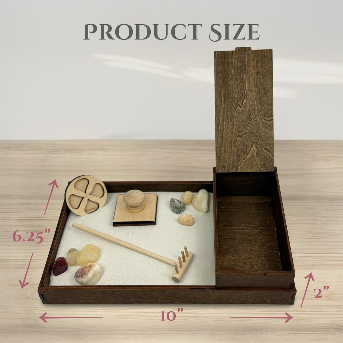 Wooden Zen Garden with Accessories Box (White / Storage Box)