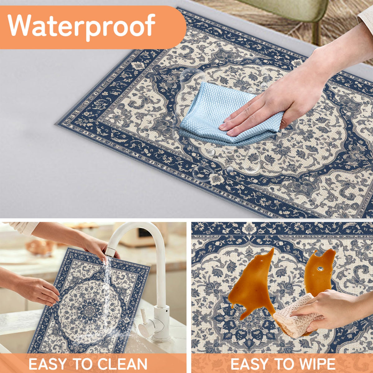 Blue Mandala Placemats Set of 6 (Blue Mandala Floral)