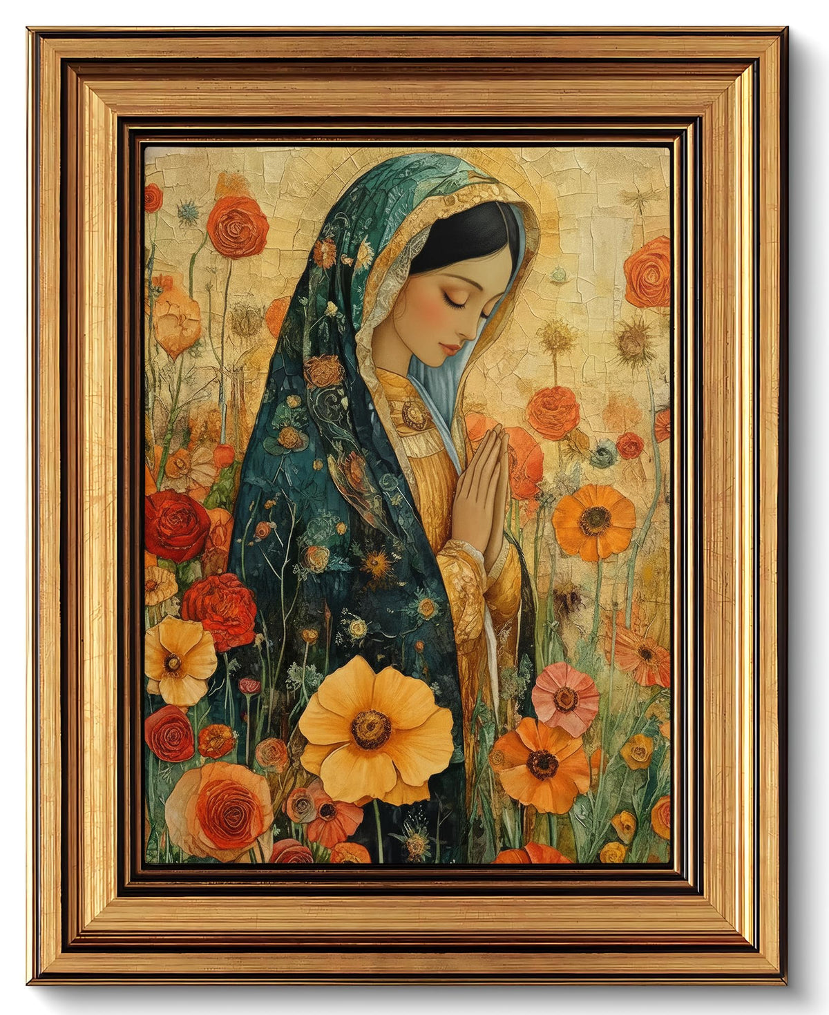 Gold Framed Our Lady Guadalupe Canvas Wall Art Christianity Virgin Mary Painting Picture Wall Decor Vintage Color Catholicism Spiritual Poster Print Artwork for Church Prayer Bedroom Home Decoration (Guadalupe A / 16"L x 12"W)
