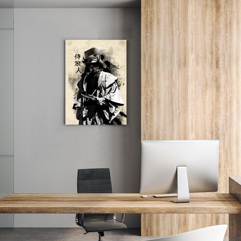 Samurai Ronin Canvas Wall Art Canvas Painting for Home Office Modern Japanese Culture Artwork Poster Framed Wall Decor For Bedroom Living Room 12X18inchs (18"L x 12"W / Frame-9)