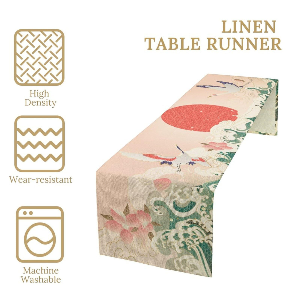 Japanese Gold Crane Table Runner (13x90inch / Pink Japanese)