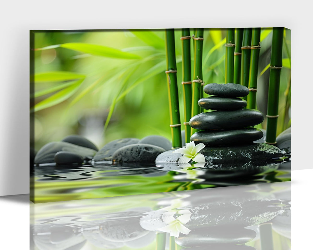 Zen Wall Art Zen Black Stone Canvas Prints for Meditation Office Decor (Zen Stones Canvas Frame-13 / 48"L x 32"W)