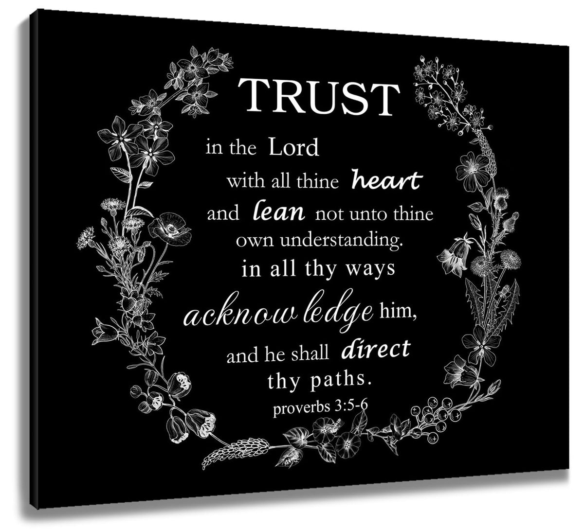 Bible Verse Wall Art Black and White Canvas Wall Art (12"L x 16"W / Black)