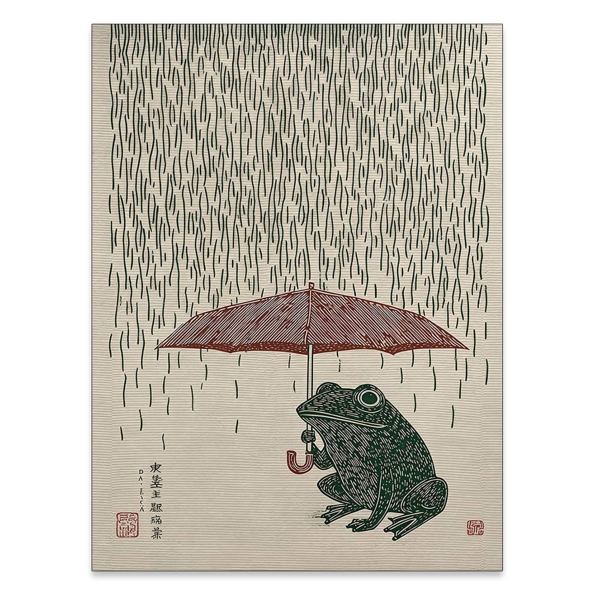 Vintage Japanese Canvas Wall Art Whimsical Frog with Umbrella Posters Cute Japan Animal Picture Painting Minimalist Asia Aesthetic Prints for Japanese Living Room Bedroom Office 11x14in Unframed (Unframed / Japanese Frog Poster / 14"L x 11"W)