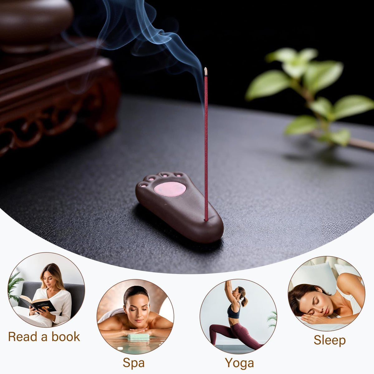 Japanese Incense Holder Ceramic Burner for Pine & Frankincense Sticks (Dark Brown)
