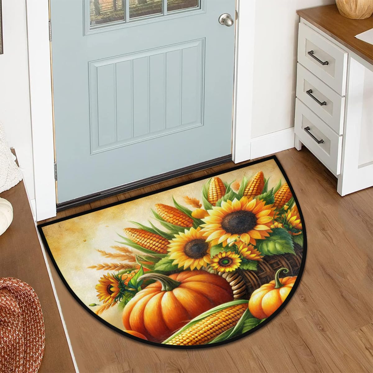 Autumn Pumpkin Half Round Door Mat Semi Moon Rug Fireplace Carpet Area Rugs (A:a-a)