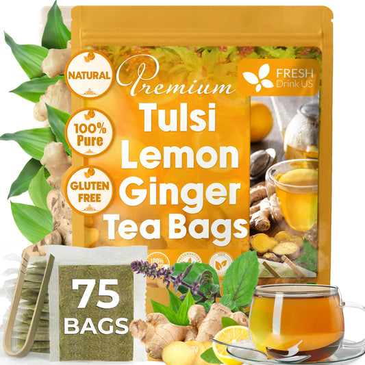 Premium 75 Tulsi Lemon Ginger Tea Bags (75 Tea Bags)