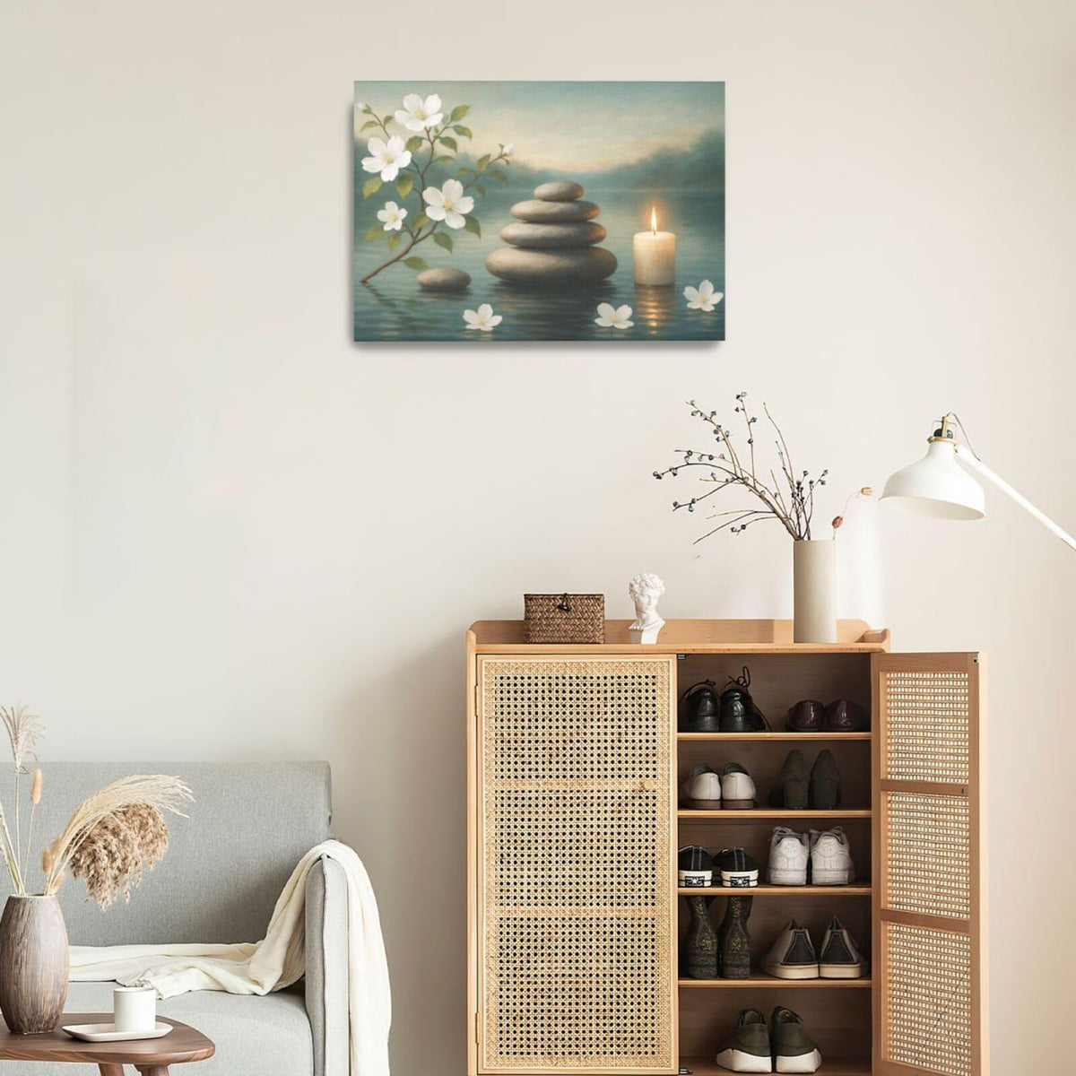 Zen Wall Art Zen Bathroom Wall Decor Spa Room Meditation Peaceful Pictures Decoration Spiritual Stone Canvas Painting Artwork Framed for Bathroom Living Room Bedroom Office 16"x24" (Zen / 24L"×16W")