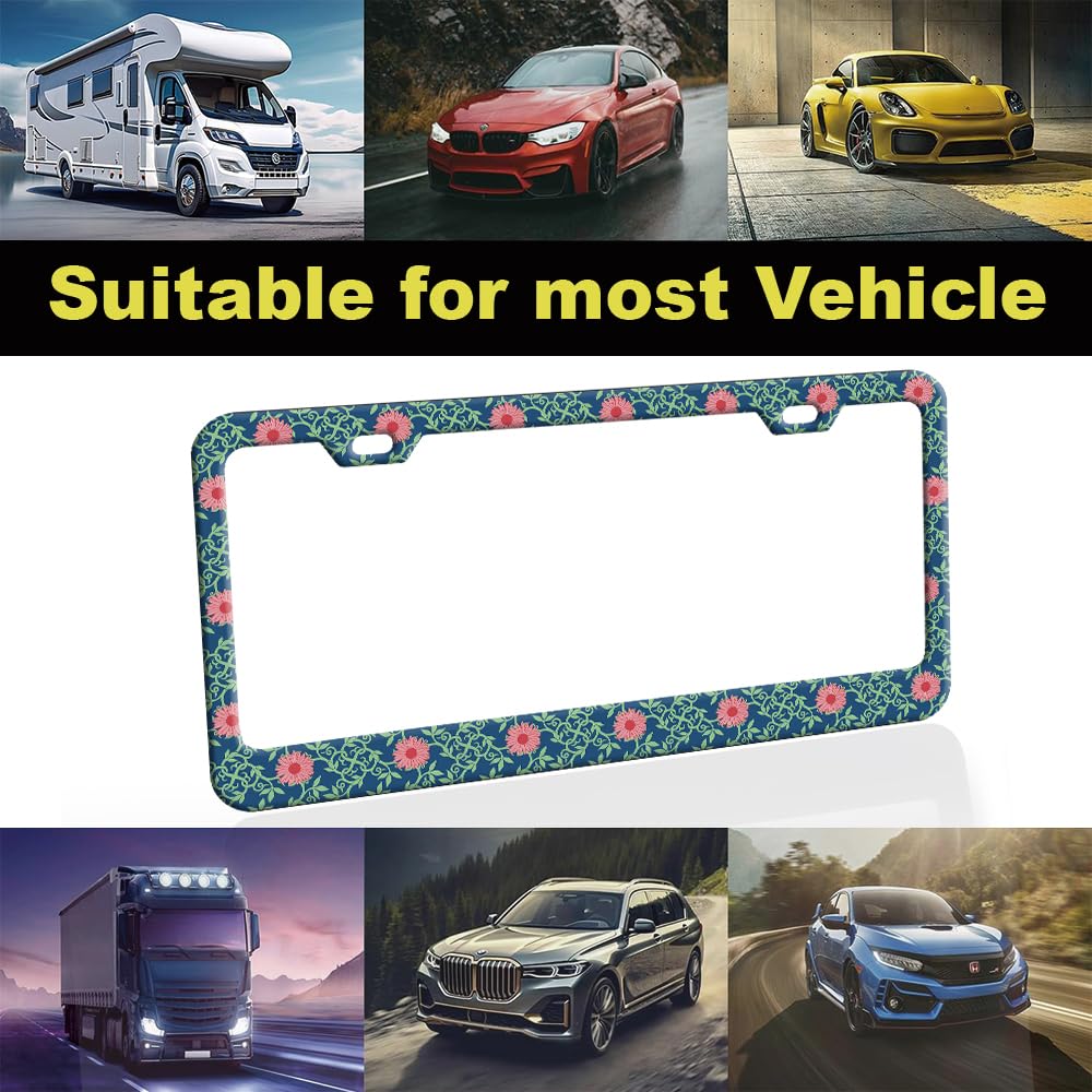 Retro Boho Floral Vine License Plate Frame for Women 1Pc Car Tag (for Floral-Daisy P / 1 pack)