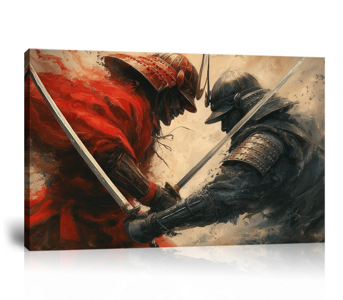 Dueling Samurai Oil Paint Canvas Framed Wall Art (24"L x 36"W / Samurai26)