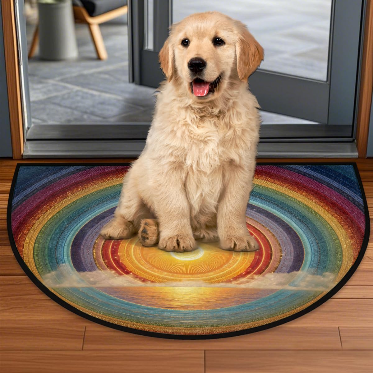 Rainbow Half Round Doormat Semi Circle Rug Non Slip Half Moon Rug (D01:boho 09)