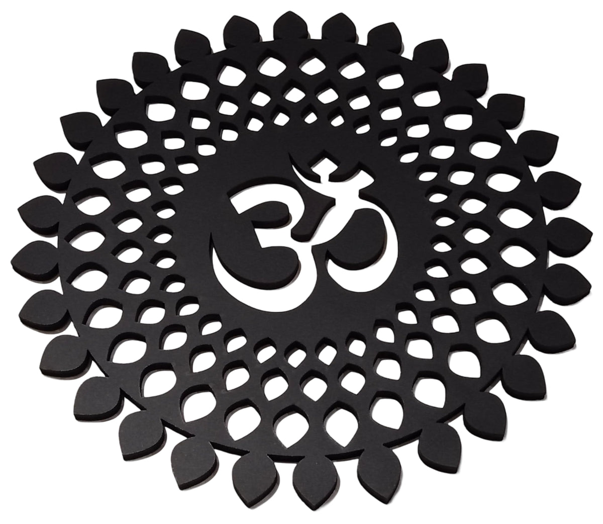 Black Om Round Decorative Wall Art Mdf Wooden Om Chakra For Temple (MANDALA OM-Black / 24"L x 24"W)