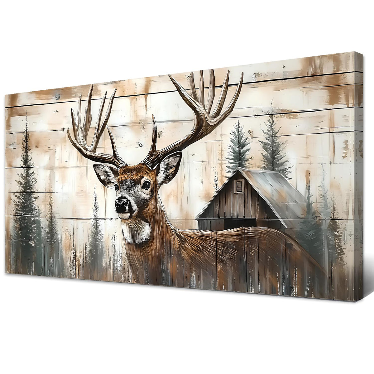 Farmhouse Deer Canvas Wall Art Rustic Deer Wall Decor Barn Picture for Kitchen Dining Room Home Decorations Wildlife Painting Vintage Tree Forest Poster Prints Woodland Animal Prints Artwork 30x60” (60"L x 30"W / DEER)