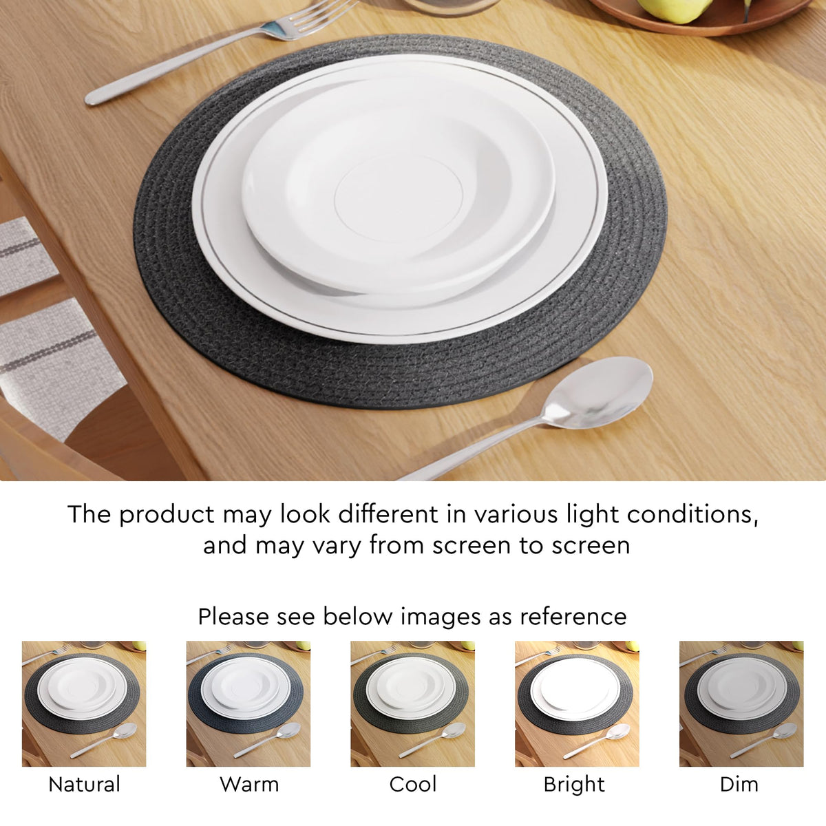Placemats Round Cotton Dining Table Mats 13" (Dark Grey / 13" (Set of 6))
