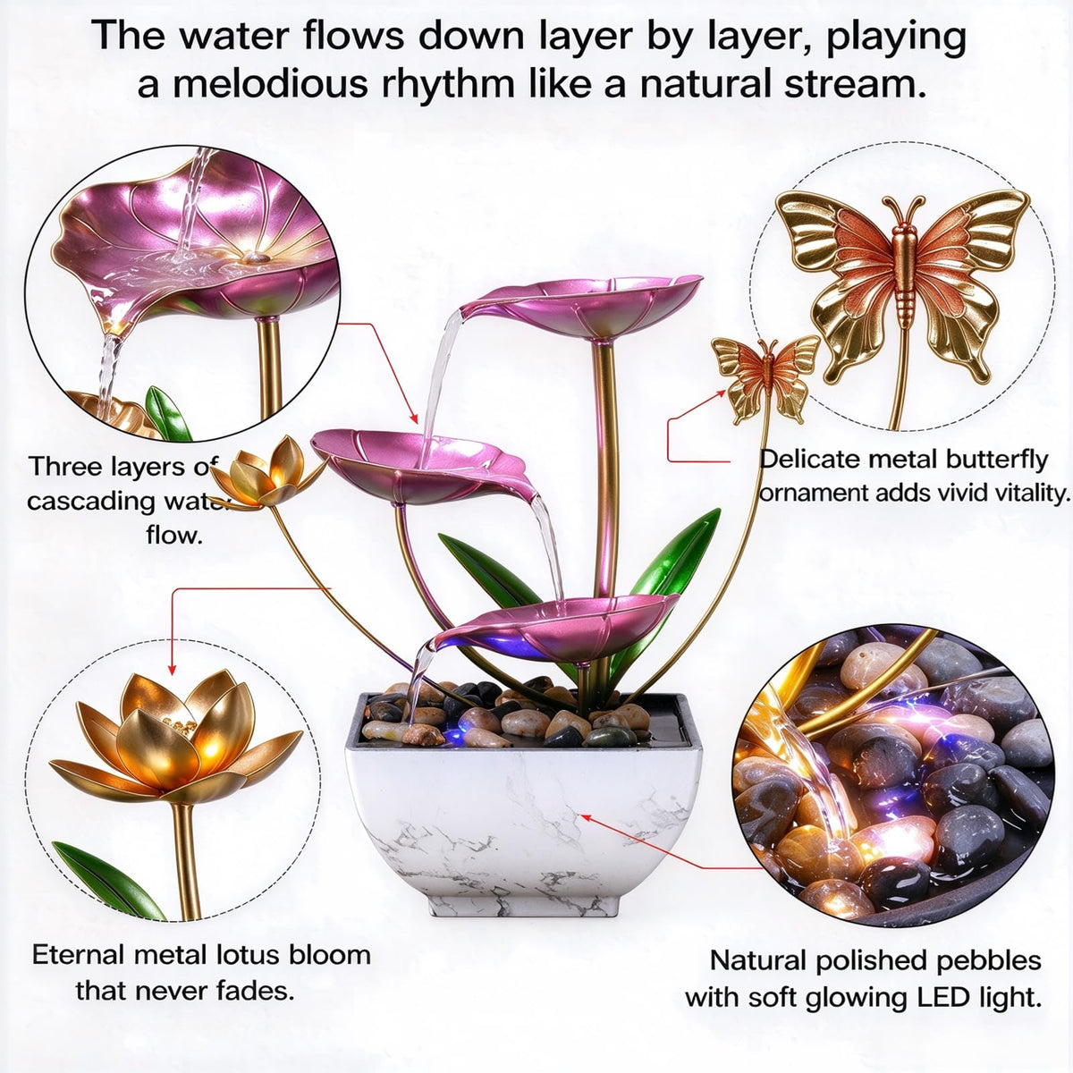 11'' H Pink Tabletop Water Fountain (Pink)