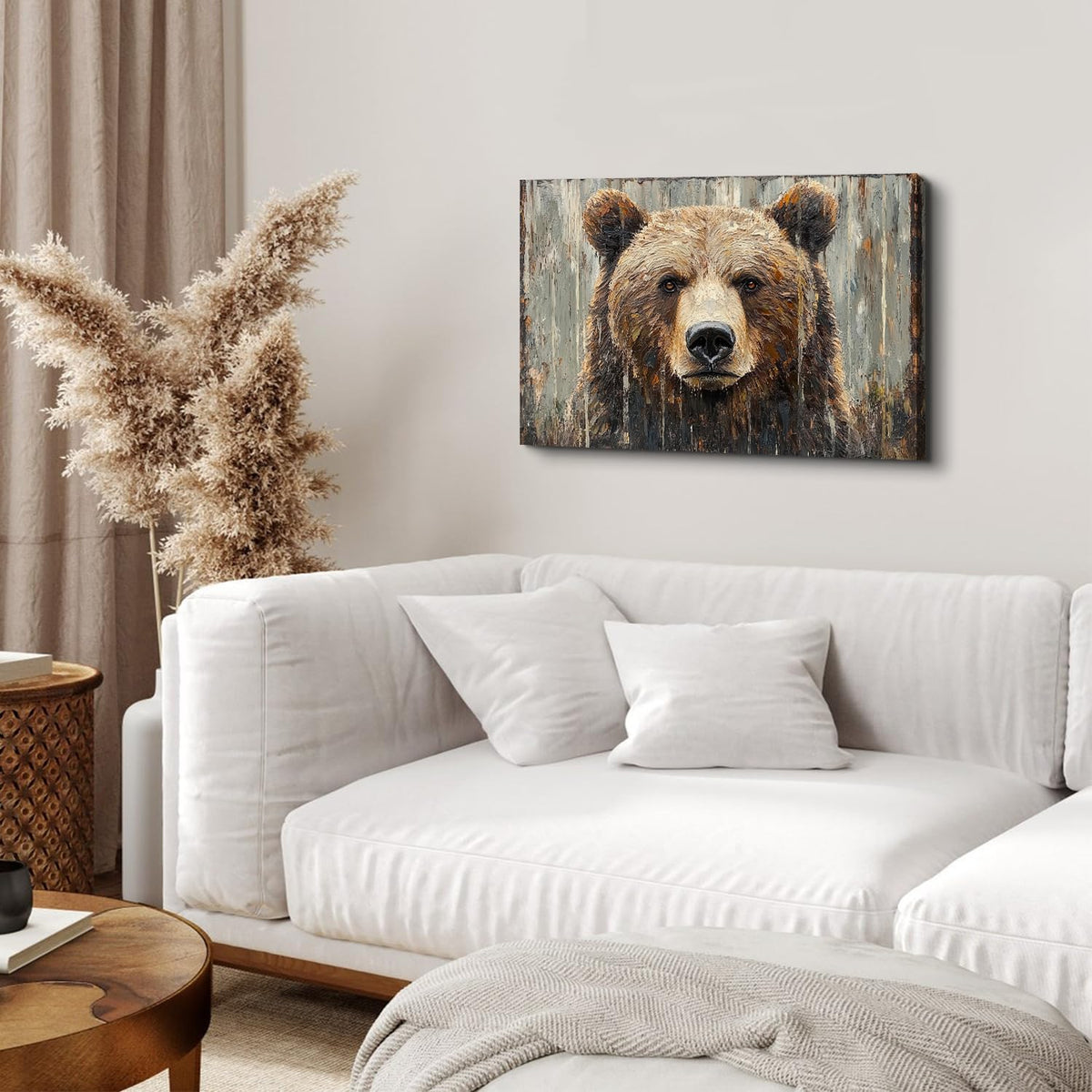Farmhouse Wall Decor Bear Wall Art Rustic Animal Heads Pictures Funny Animal Canvas Prints Nature Wildlife Portrait Painting Modern Artwork for Kid Bedroom Living Room Home Decoration 16x24" (24"L x 16"W / Bear)
