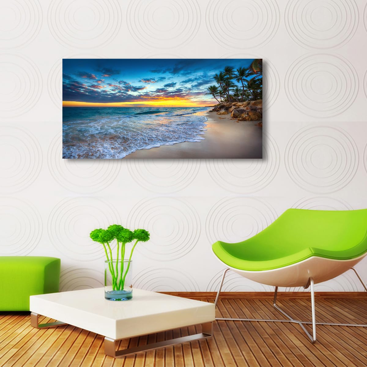 Beach Sunset Pictures Canvas Wall Art For Living Room Bedroom Wall Decor (48"L x 24"W / Beach Sunset Pictures Canvas Wall Art)