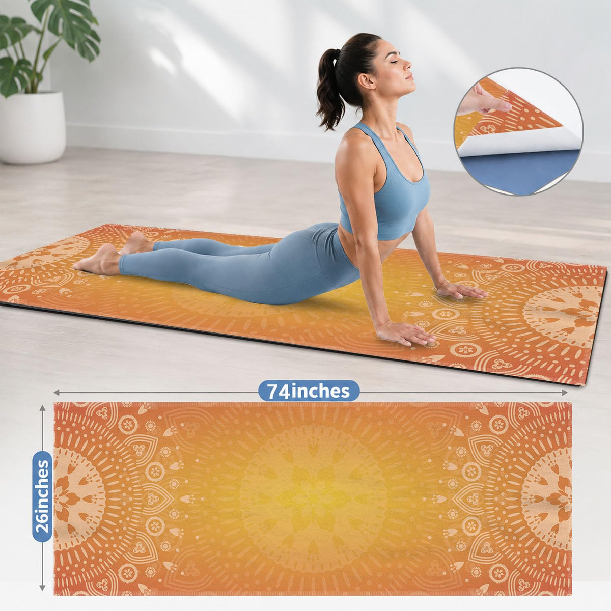 Yoga Mat Towel (Orange Flower-01 / Large)