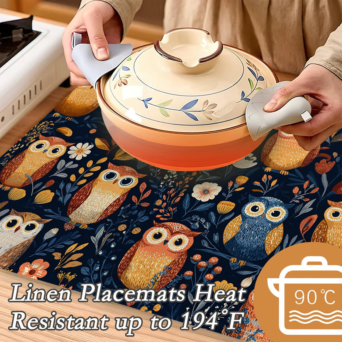 Cute Owl Flower Placemats Set of 6 (Cute Owl Flower)