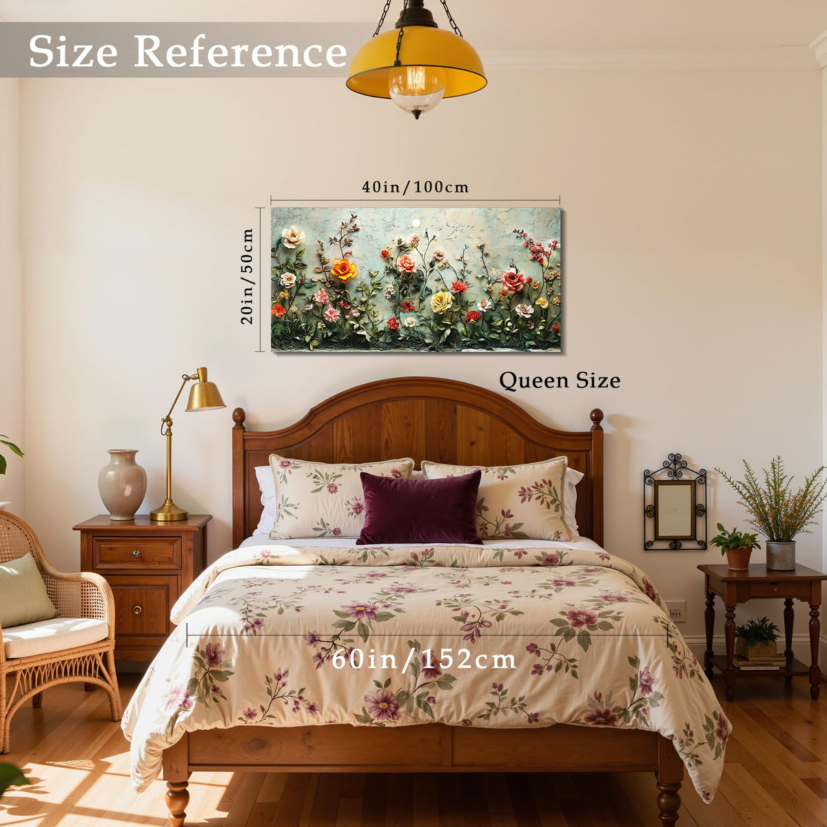 Rose Flower Large Wall Art Country Floral Botanical Decor Green (Rose Manor / 40"L x 20"W)